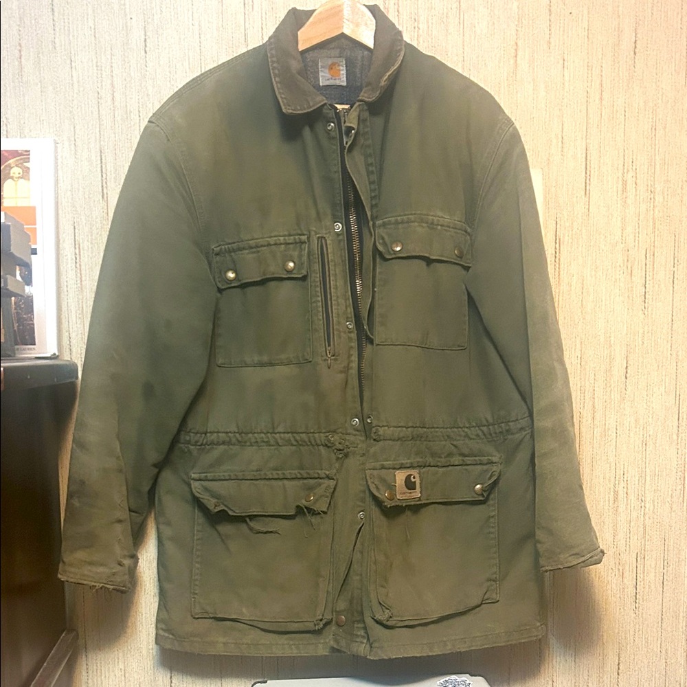 Vintage Carhartt Jacket wool-lined roughed up olive green XL